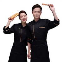Veste de chef unisexe à manches courtes en polyester/coton tissé, uniforme de travail pour restaurant