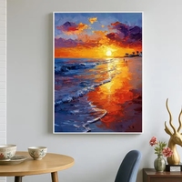 Peinture à l'huile de coucher de soleil sur plage, peinte à la main, technique impasto au couteau, paysage marin, art mural sur toile, décoration moderne pour la maison