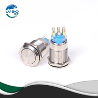 Interrupteur à bouton-poussoir métallique plat LVBO non éclairé, broche dorée 2NO2NC, étanche, pour montage sur panneau, pour contrôle industriel