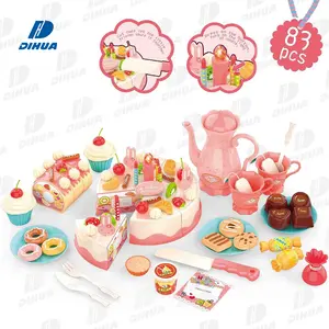 Bolo de aniversário Toy Pretend Play Food for Kids 83 PCS Corte e Decoração Bolo Brinquedos Role Play Food Sets for Children