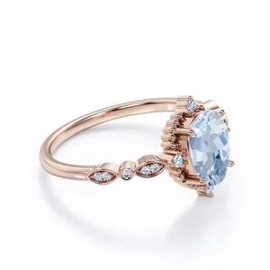 แหวนเงินแท้ 925 ประดับพลอยอะความารีนสีน้ำเงินเข้มทรงรีขนาด 1.25 มม. ชุบโรเดียม สไตล์อาร์ตเดโค เหมาะสำหรับเป็นแหวนหมั้นและแหวนวันเกิด - Product Image 4