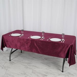 Venta al por mayor de lujo rosa claro marfil blanco resistente mantel de terciopelo Rectangular Hemstitch boda banquete mantel - Product Image 5