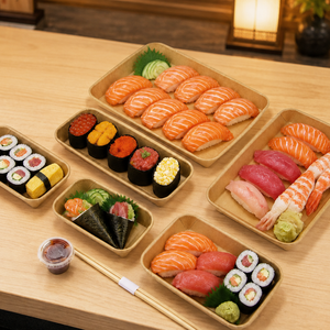 Boîte à sushi jetable en papier kraft avec couvercle en PET sans BPA, logo personnalisé OEM, vente en gros, emballage alimentaire pour restaurant à emporter, assiette en papier - Product Image 4