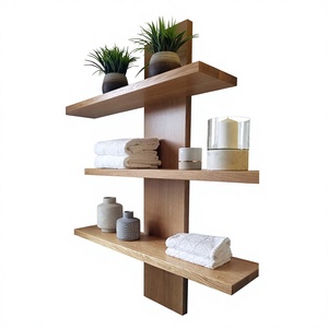 Solid Wood Modern Wall Mounted Double Tier Storage <b>Rack</b> Customizable Shape Durable Handmade Design for Living Room Home Decor - Product Image 2