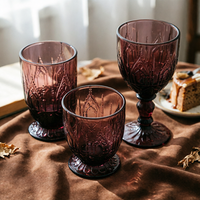 Gobelets à vin en verre de luxe, design artisanal, motif floral en relief, pour la maison, le bar et les événements