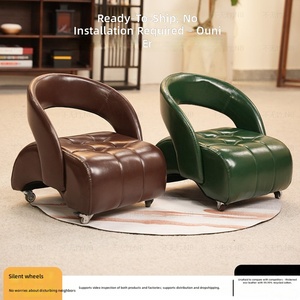Leather Swivel-Wheel Stool with <strong>Casters</strong> and Backrest Modern Minimalist Design Mobile Living Room <strong>Ottoman</strong> for Home Use - Product Image 3