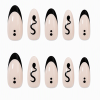 Faux ongles à presser moyens, base nude, motif serpent français noir, réutilisables, à coller, pour la vente en gros