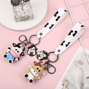 Mogo Cross-border Cute Small Silicone Milky Cow Keychain Doll Creative Cartoon Cow Backpack Fashion Key Ring
