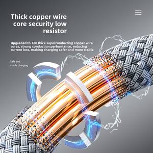 Câble de Recharge 3-en-1 de 2m pour Appareils Mobiles Intelligents USB Android, Charge Super Rapide 100W, <span class=keywords><strong>Fil</strong></span> Doré Tressé Type-C pour Imprimantes - Product Image 5