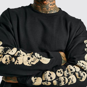 Dec Mens Pullover maniche sostenibili teschi stampati pianura nero girocollo gioventù oversize spalla scesa Streetwear <span class=keywords><strong>felpa</strong></span> - Product Image 2