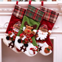 3-teiliges Set Samt-Weihnachtssocken Weihnachtsgeschenk-Süßigkeitentasche Frohes Neues Jahr Kamin Weihnachtsbaum-Deko Ornamente