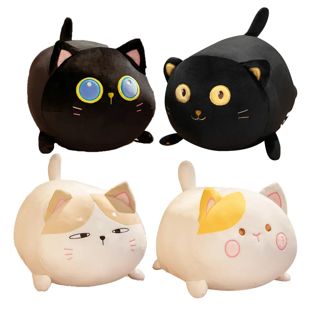 Chubby Squishy Mallow Cat Plush Toy Pillow Stuffed Animal Black Cat Cushion For Sofa Kids Birthday Presents