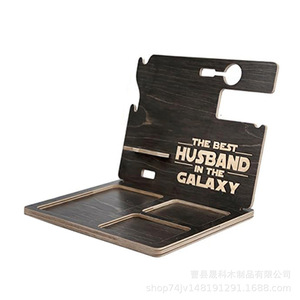 Wooden Phone Docking Station 24x19x20cm <b>Desk</b> Organizer With Wallet Earphone Key Holder For Husband Gift - Product Image 5