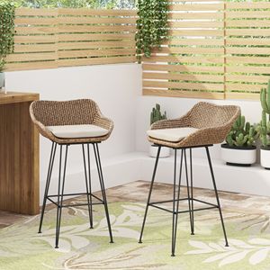 DB Outdoor 29.25 ''Lot de 2 tabourets de bar en osier et fer avec coussins Chaises élégantes pour la vie en plein air - Product Image 3