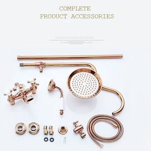 Ensemble de <span class=keywords><strong>douche</strong></span> de luxe Antique or Rose 3 fonctions en laiton fixation de bain et <span class=keywords><strong>douche</strong></span> ensemble de robinets rétro mélangeur d'eau - Product Image 6