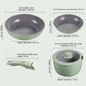 Green Ceramic Non-Stick <b>Cookware</b> <b>Set</b> with Glass Lid 5-Piece Pots and Pans for Gas and Induction Stoves - Product Image 5