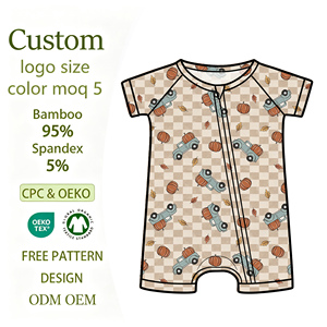 Tutina per Bambini in Fibra di Bambù con Motivo a Ripetizione Vintage Clown, Chiusura con Cerniera - Product Image 1