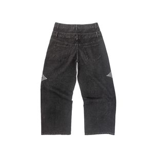 Jean baggy YUANBOFEI pour homme, vintage, <span class=keywords><strong>noir</strong></span>, en denim, double ceinture, décor croix en strass, <span class=keywords><strong>streetwear</strong></span>, <span class=keywords><strong>pantalon</strong></span> décontracté - Product Image 3