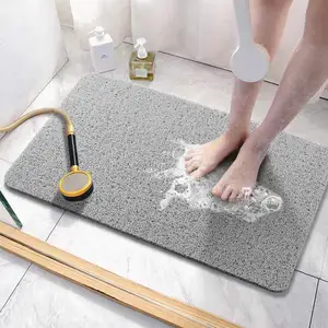 Stock Service PVC Shower Mat 60x40cm Grey Rectangular Loofah Coil Design Mat Anti-slip Mat for Bathroom