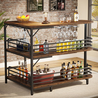 Table de bar à liqueur à 3 niveaux Tribesigns, étagères de rangement, porte-verres à vin, bar à vin d'angle industriel, mini-bar (MDF fer)