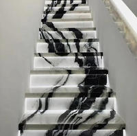 Escalier droit flottant moderne personnalisé en marbre blanc Panda pour intérieur, surface polie pour la conception des marches d'escalier