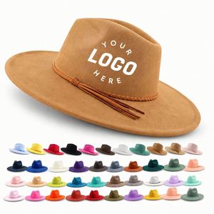 Custom Wide Brim Fedora <b>Hat</b> Women Faux Suede Rancher <b>Hat</b> Fashion Western Boho <b>Hat</b> With Logo - Product Image 1