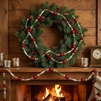 Guirlande de Noël en plastique durable et imperméable de 5 m, rouge, vert, or, blanc, avec perles métalliques, pour décorations de Noël, couronne d'arbre, centre de table pour fête