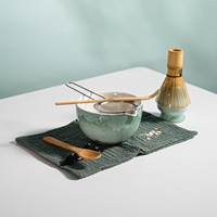 Bol à matcha avec bec verseur et fouet, cuillère optionnelle, ensemble de 4 à 7 pièces, motif fleur rose, bol et support, fouet à matcha, ensemble matcha