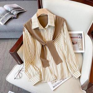 2025 camicia a righe Casual a maniche lunghe Vintage da donna Design retrò con scialle largo per le stagioni autunnali - Product Image 4
