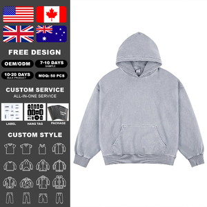Sweat-shirt à capuche KingSen en molleton épais, coton et polyester, délavé, coupe ample et décontractée pour homme - Product Image 1