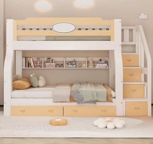 Nội thất phòng ngủ trẻ em giá rẻ, giường gỗ chắc chắn, giường tầng hoạt hình cho trẻ em có ngăn chứa đồ dưới cầu thang, bàn học kèm cầu trượt - Product Image 2