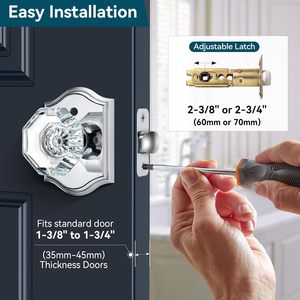 Calzibeno Glass Door Knobs Octagon Crystal Interior With <b>Lock</b> Polished Chrome Modern Design For Bedroom Door - Product Image 6