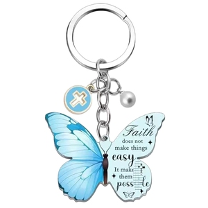 Llaveros Católicos con Versículos Bíblicos, Mini Colgantes de Cruz, Joyería Cristiana con Mariposas, Recuerdos de Bautismo - Product Image 5