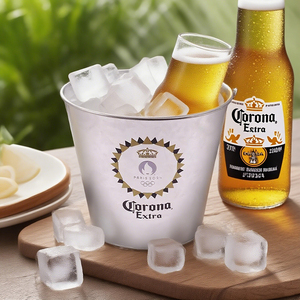 Seau à glace en métal galvanisé rond carré ovale 3L 5L 6L 8L 10L 15L 20L 30L avec logo personnalisé, impression par transfert thermique sur soie - Product Image 1