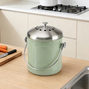 <b>Kitchen</b> Countertop Storage Bucket Minimalist Design Green Color Stainless Steel <b>Compost</b> <b>Bin</b> with Lid and Handle - Product Image 2