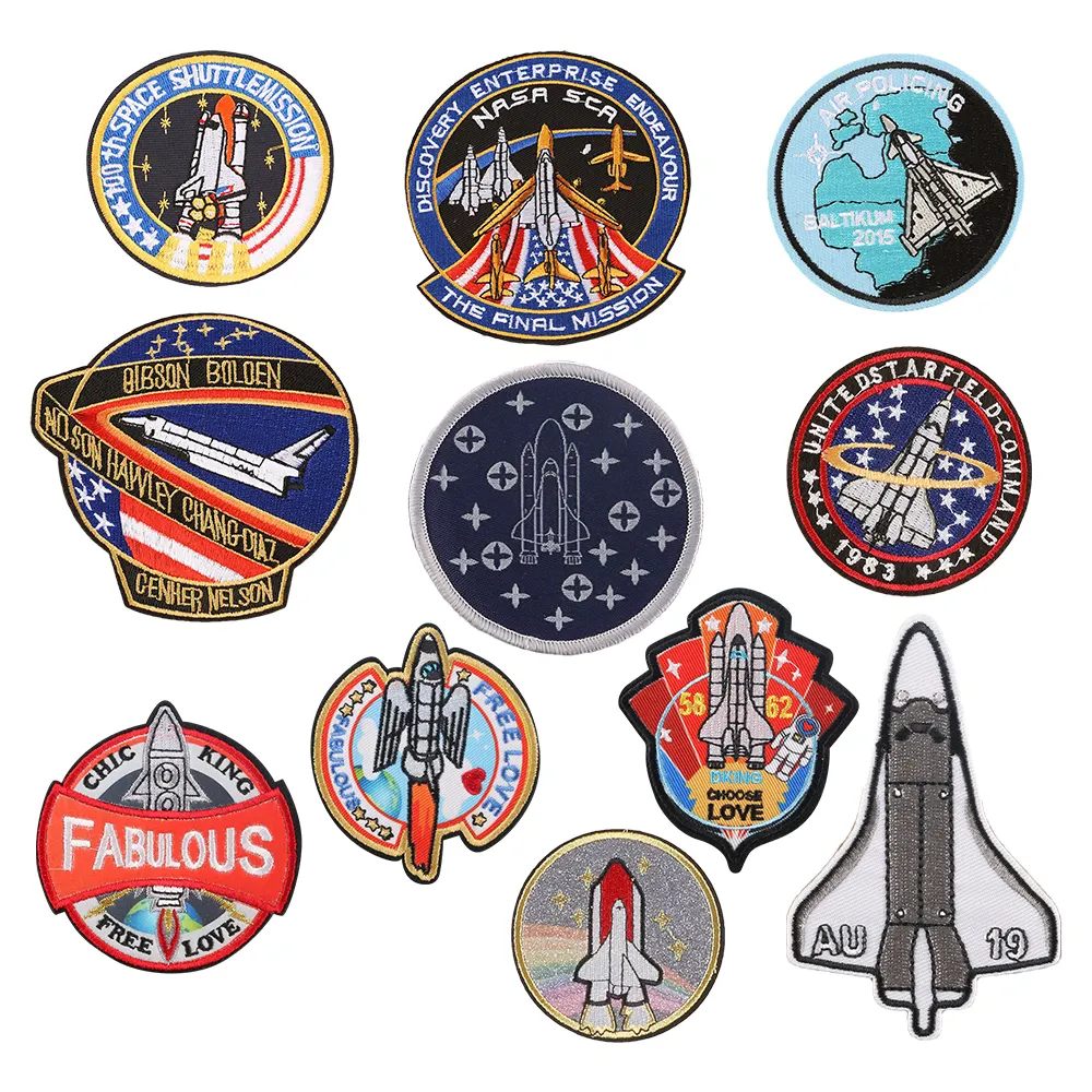 no minimum qty rocket plane design iron on embroidery uniform coat of arms patch badge