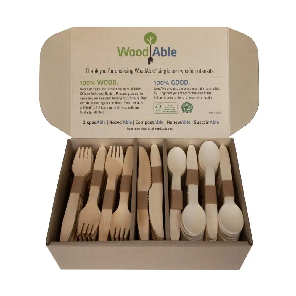 ESTICK Eco-friendly New Design Disposable Wooden Cutlery With Cutlery Packaging Design For Dinner