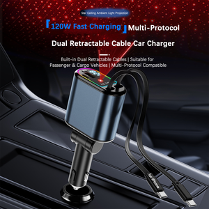 Cargador de Coche Superrápido Starry Sky con Cable Retráctil, Luz Ambiental y Cargador de Encendedor de Cigarrillos Multifunción 4 en 1 - Product Image 2
