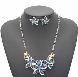 New European American Korea Crystal Flower Stud Earring And Necklace Jewellery Sets For Women