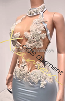 Ocstrade Para Mujeres robes de soirée élégantes pour les femmes maille transparente voir à travers licou dos nu strass robe de bal