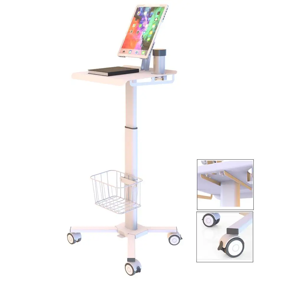 Tableta médica con ruedas para ordenador portátil, Tablet médica con altura ajustable neumática, carrito de Hospital con ruedas