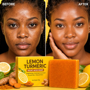 Jabón Natural de Cúrcuma, Limón y Ácido Kójico para el Control del Acné, Aclaramiento de la Piel, Cuidado de la Piel Grasa, Jabón Artesanal para Rostro y Cuerpo - Product Image 1