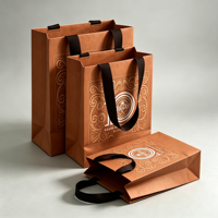 Sac cadeau en papier kraft écologique personnalisé, ruban en coton, impression de logo OEM pour l'emballage de cosmétiques, de parfums et de bijoux, vente en gros