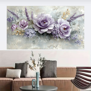 卸売OEM抽象的な花柄キャンバスプリント、玄関リビングルームインテリア壁画用のテクスチャードパープルフラワーアートワーク - Product Image 5