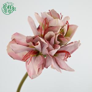 Bouquet de fleurs d'amarilles artificielles réalistes de 70 cm avec bourgeons et <span class=keywords><strong>feuilles</strong></span> vertes, accessoire de mariage à tenir à la main pour la mariée - Product Image 2