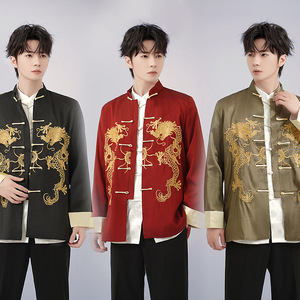 Vêtements traditionnels <span class=keywords><strong>chinois</strong></span> modernes brodés de dragons, costumes Tang, t-shirts, vestes, manteaux du Nouvel An pour hommes adultes - Product Image 1