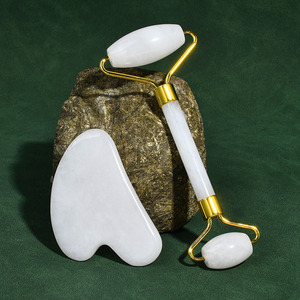 100% Natural <strong>White</strong> <strong>Jade</strong> Roller Guasha Kit Custom logo <strong>Jade</strong> Face Roller and <strong>Gua</strong> <strong>Sha</strong> Set for Skincare - Product Image 2