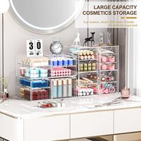 Organisateur de maquillage transparent anti-poussière Caktraie à 16 tiroirs avec 4 compartiments de rangement pour fournitures de bureau et de bureau à domicile, pour bijoux et stylos