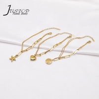 Bracelet élégant pour femme en acier inoxydable plaqué or 18 carats avec agate, breloques géométriques tendance en forme d'étoile et de pièce de monnaie, respectueux de l'environnement, pour la création de bijoux