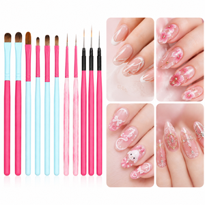 Ensemble complet de 11 pinceaux pour nail art, courts, moyens, longs, liner, plats, pétale, pour la pose d'extensions, pour salon de beauté - Product Image 2